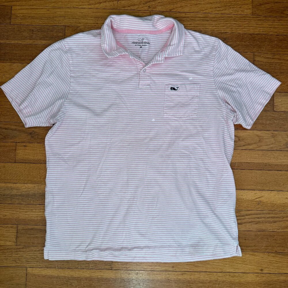 Vineyard Vines Pink + White Stripe Polo